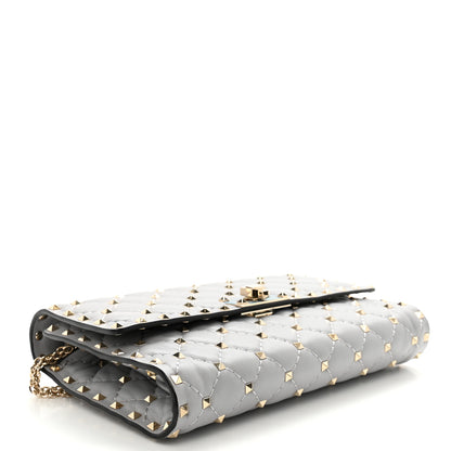 Valentino Garavani Lambskin Rockstud Spike Wallet on Chain Grey 4 of 9