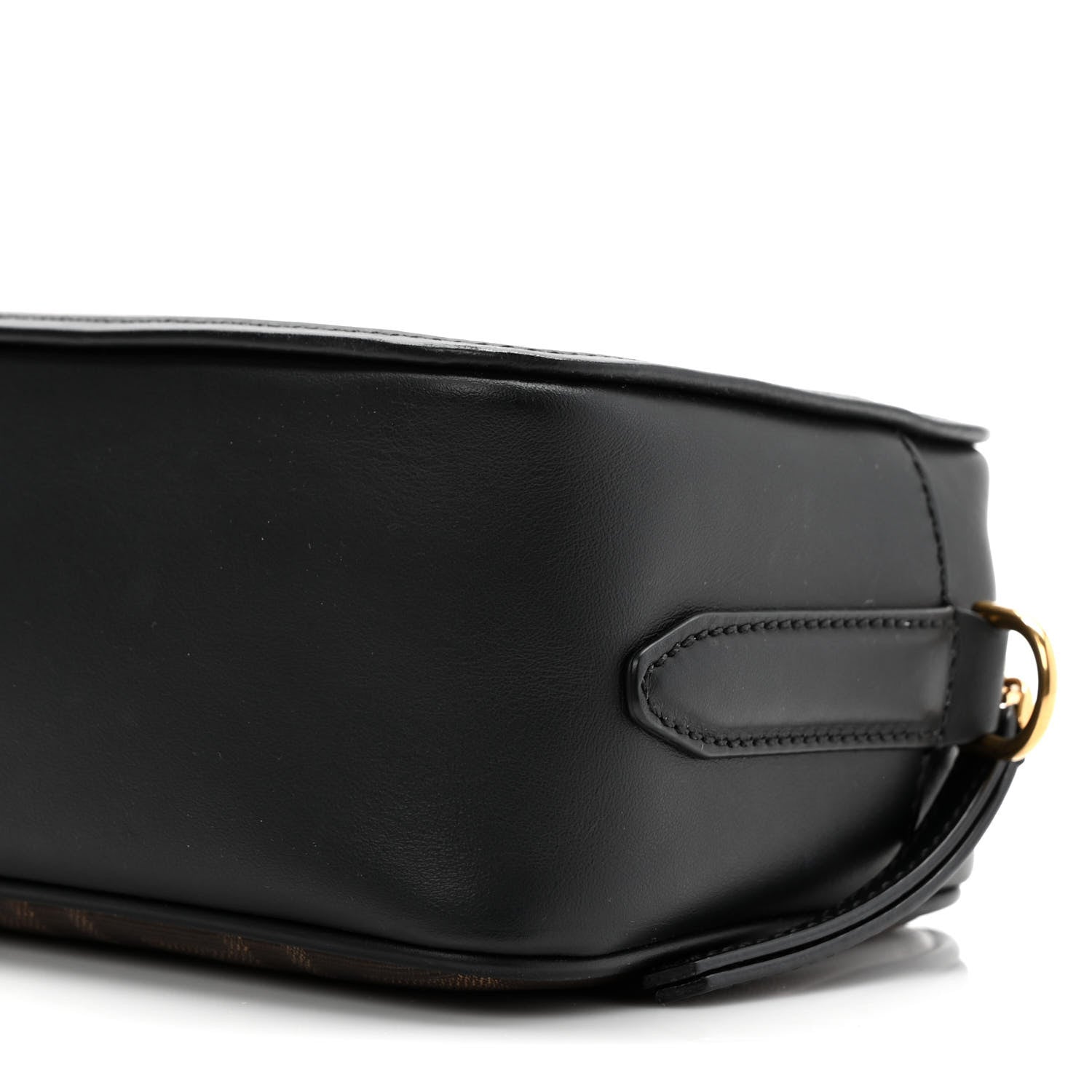 Fendi Glazed Fabric Vitello Century FF 1974 Stamp Patch Camera Case Mogano Panna Black 10 of 10