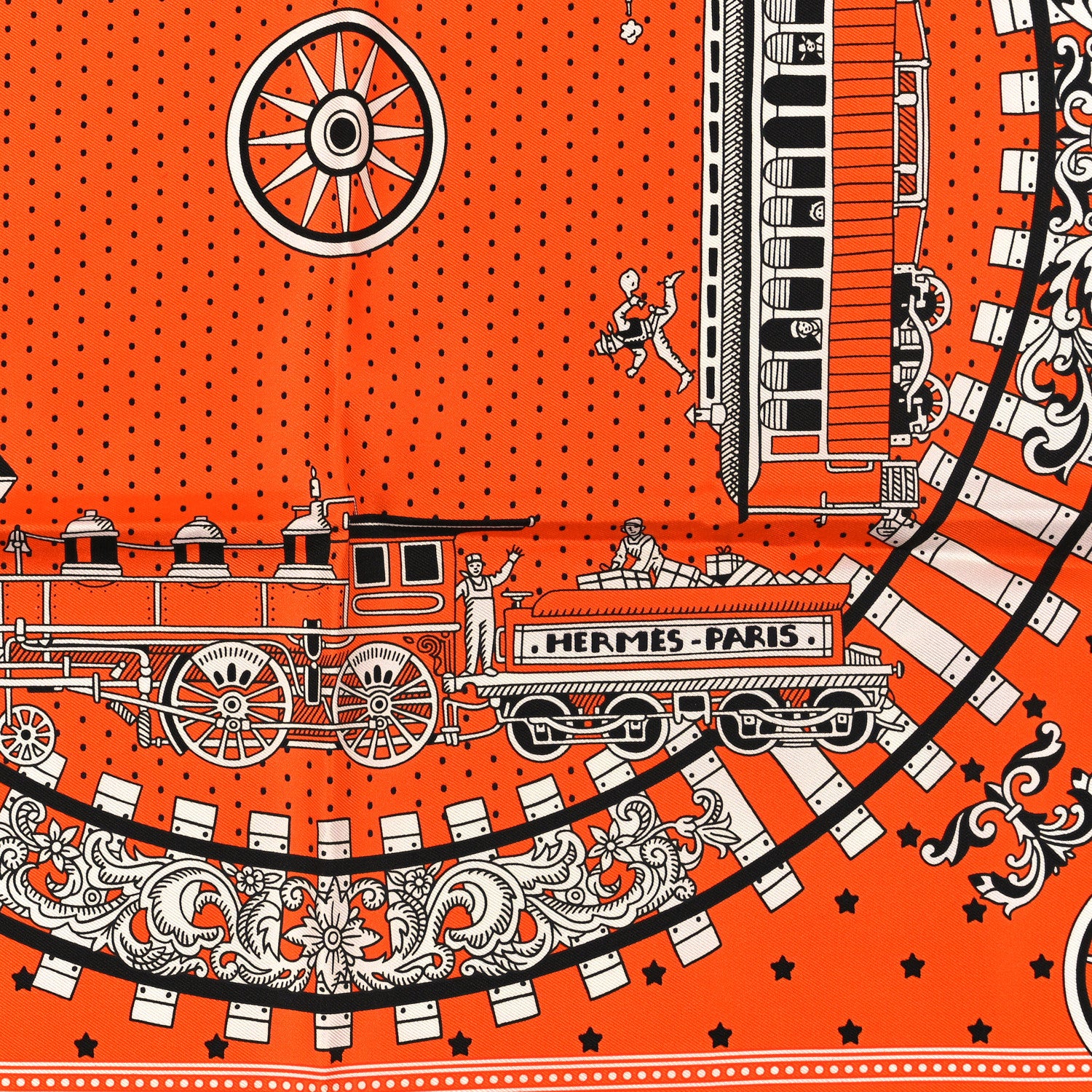Hermes Silk All Aboard Bandana Scarf 55 Orange White Black 1498216