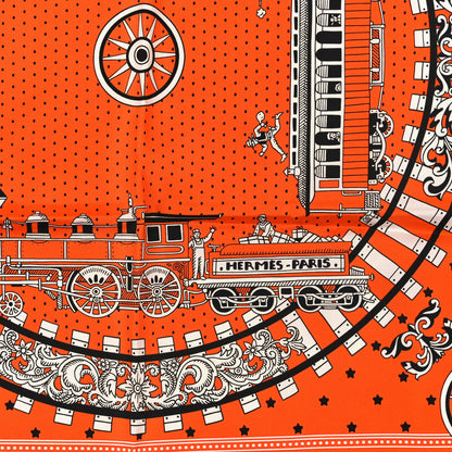 Hermes Silk All Aboard Bandana Scarf 55 Orange White Black 2 of 3