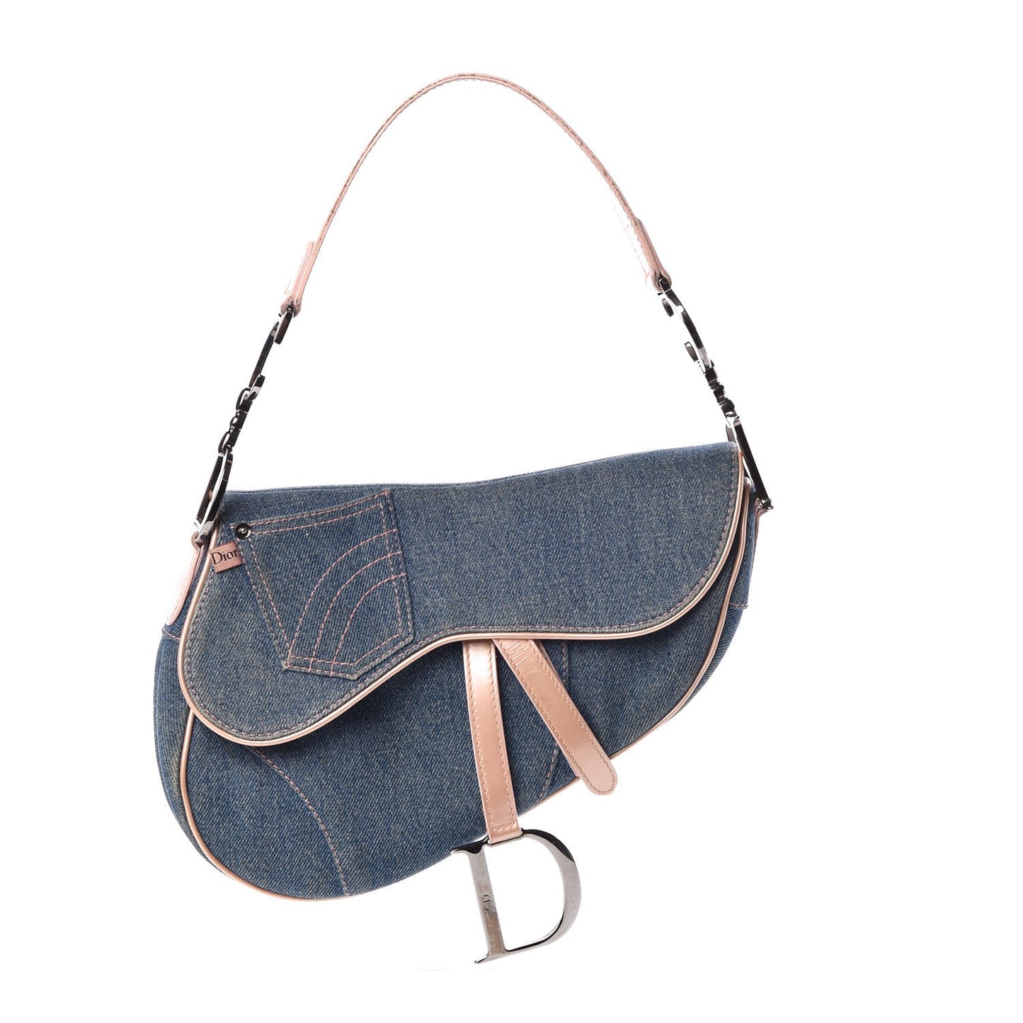Patent Denim Jeans Saddle Bag Blue Pink