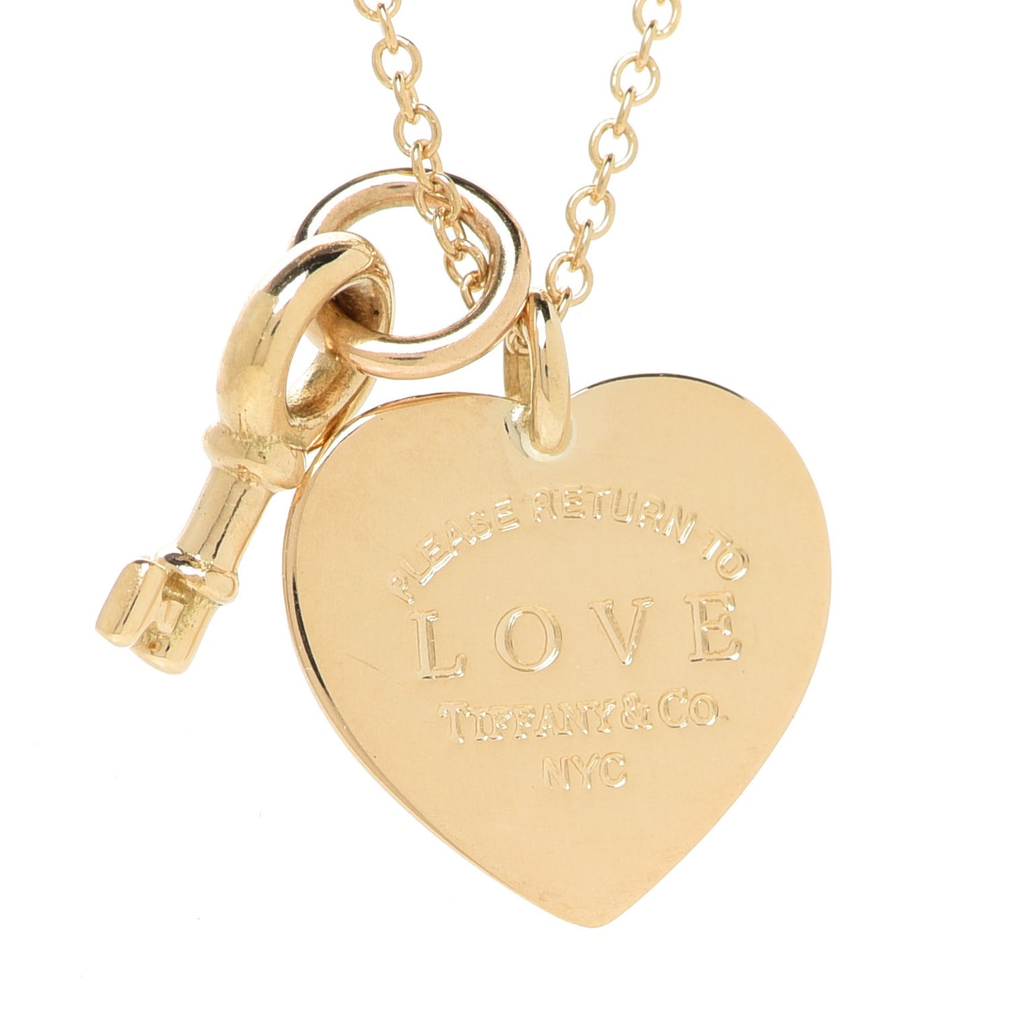 18K Yellow Gold Return To Tiffany Love Heart Tag Key Pendant Necklace