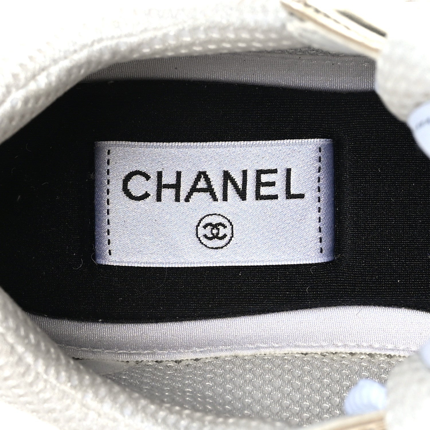 Chanel Fabric Laminated Calfskin Stretch CC Womens Sneakers 40 White Gold Silver 6 of 7