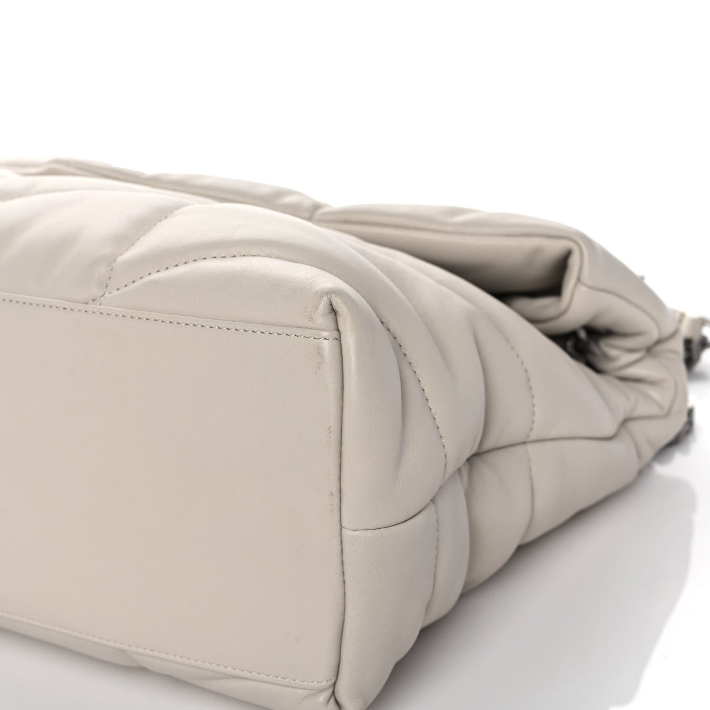 Lambskin Quilted Medium Loulou Puffer Monogram Chain Satchel Crema Soft