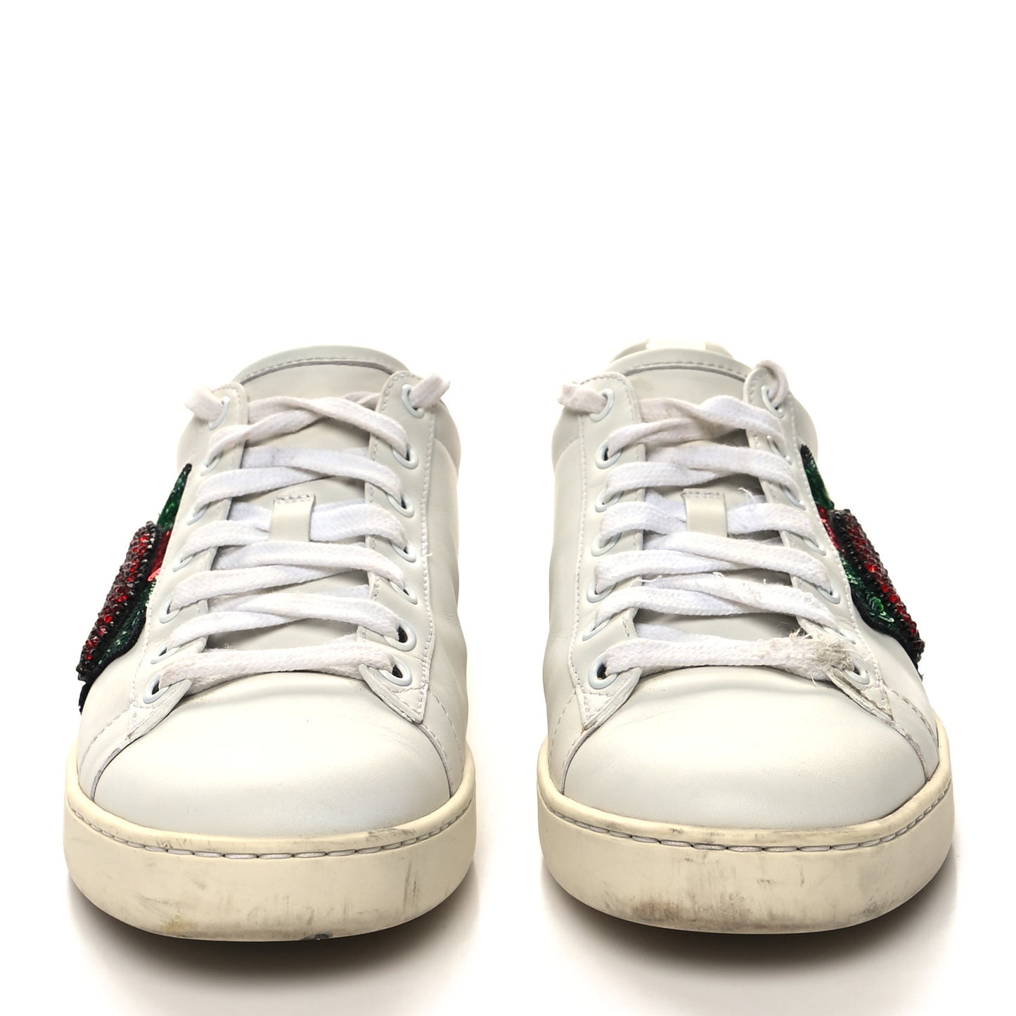 Calfskin Web Crystal Womens Mouth Ace Sneakers 37.5 White