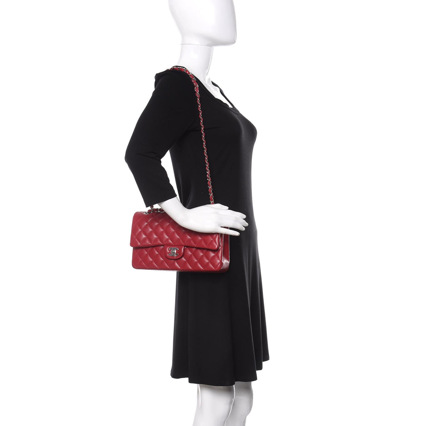Caviar Quilted Medium Double Flap Red