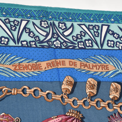 Hermes Cashmere Silk Zenobie Reine De Palmyre 140 Turquoise Rose Gris Bleuette 4 of 6