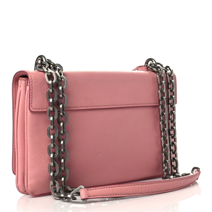 Prada Saffiano Lux Lock Flap Chain Shoulder Bag Petalo 2 of 9