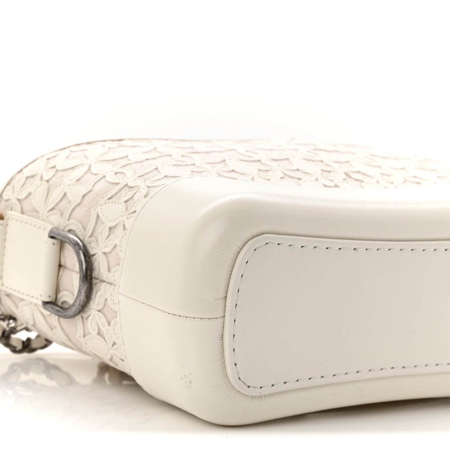 Calfskin Wool Felt Embossed Small Gabrielle Logo Hobo White