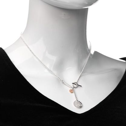 Hermes Sterling Silver 18K Rose Gold PM Ex-Libris Pendant Necklace 2 of 5