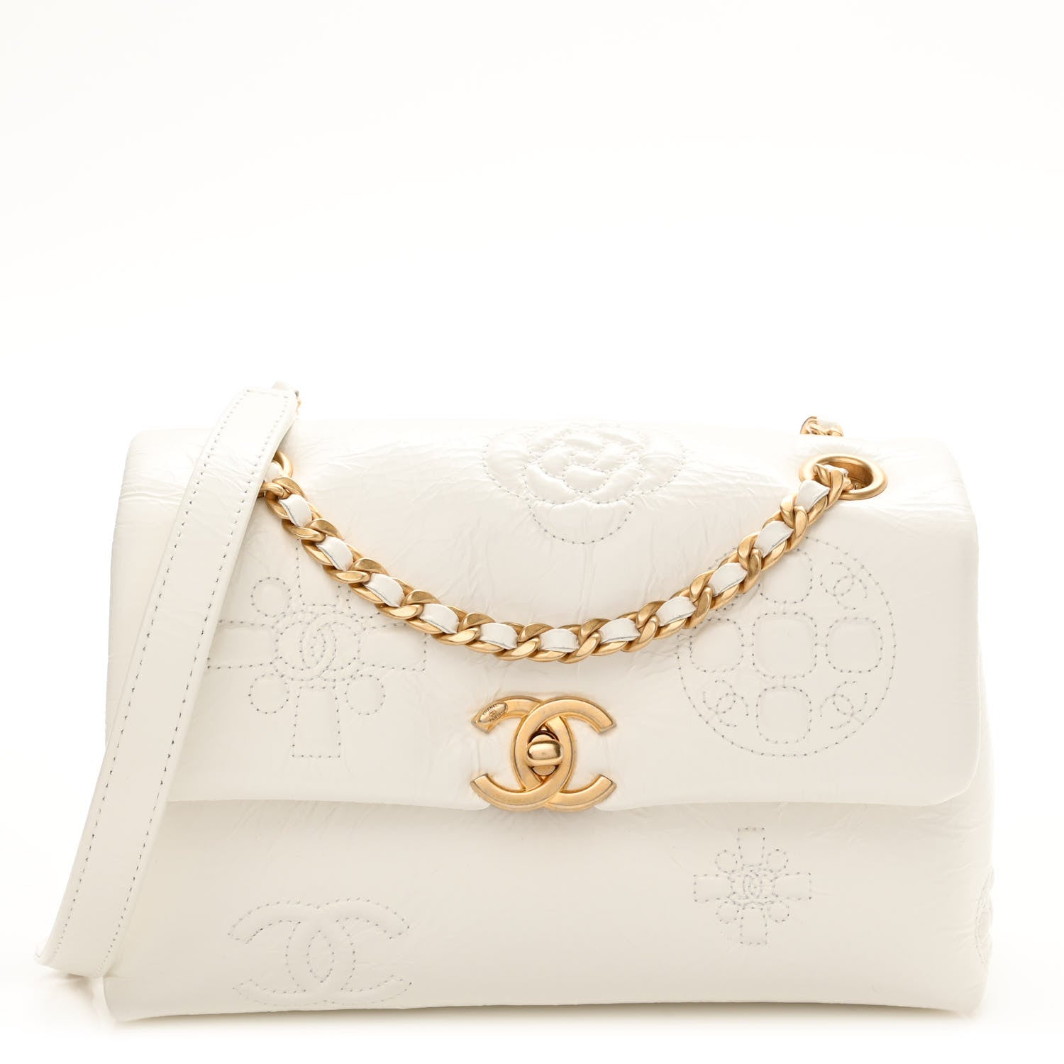 Chanel Crumbled Calfskin Embossed Flap White 1 of 21