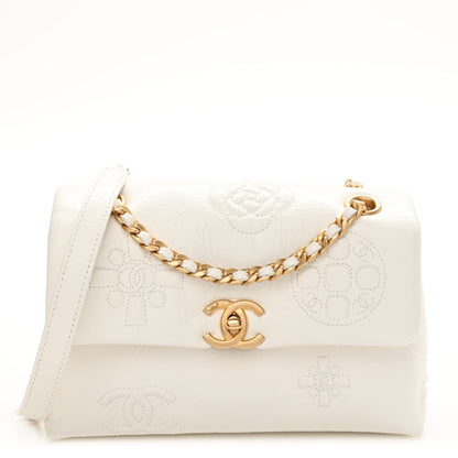 Chanel Crumbled Calfskin Embossed Flap White 1 of 21
