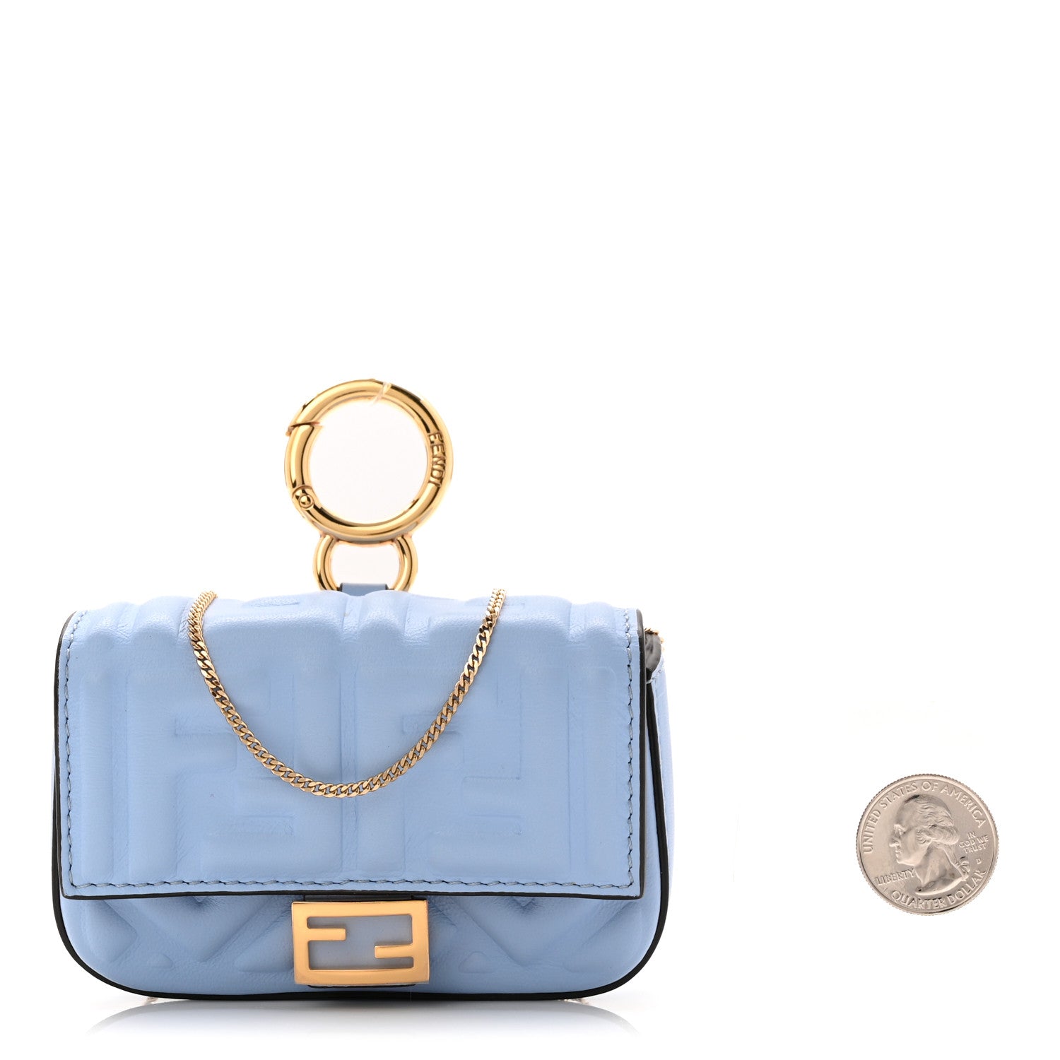 Fendi Nappa Matisse FF Embossed Nano Baguette Charm Placid Blue 2 of 7