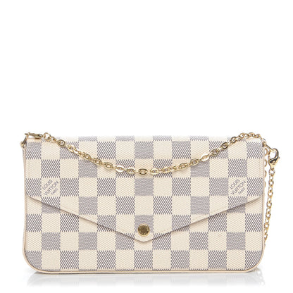 Louis Vuitton Damier Azur Pochette Felicie Chain Wallet Rose Ballerine 1 of 9
