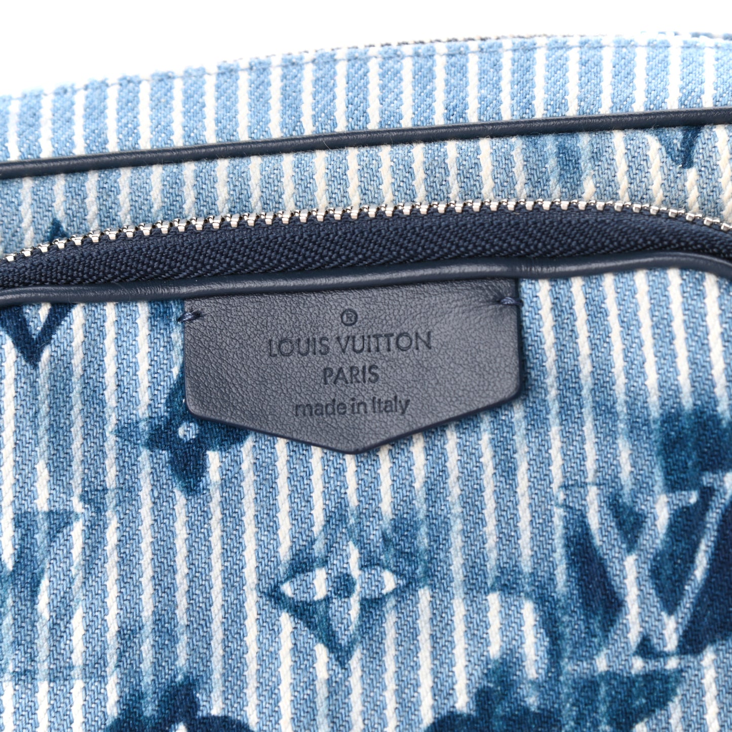 Hickory Stripes Denim Monogram Watercolor Outdoor Pouch Blue