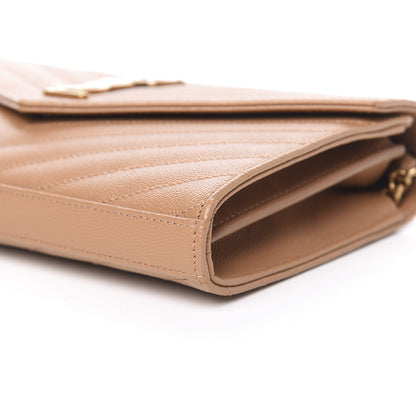 Saint Laurent Grain De Poudre Matelasse Chevron Monogram Chain Wallet Dune 9 of 11