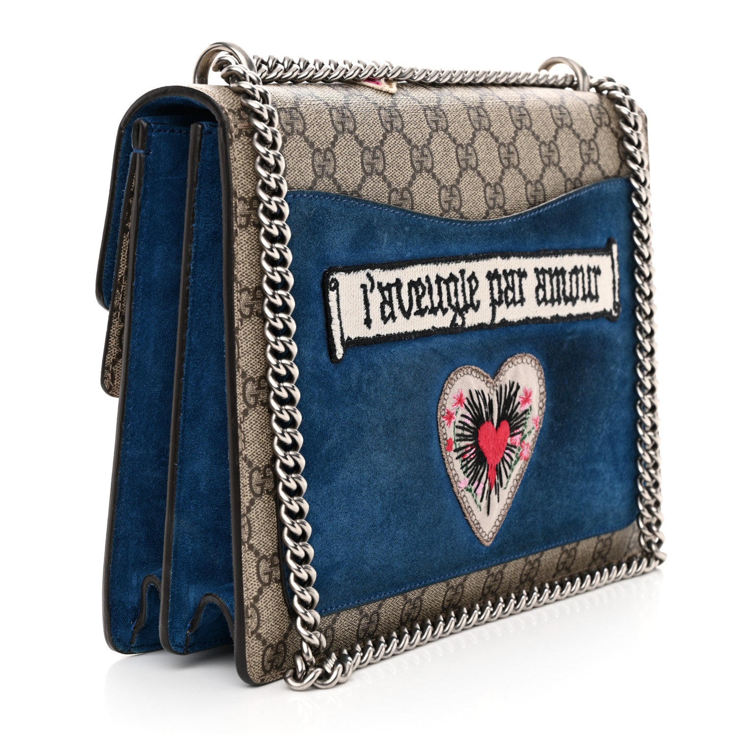 Gucci GG Supreme Monogram Embroidered Medium Dionysus Shoulder Bag Blue 3 of 14