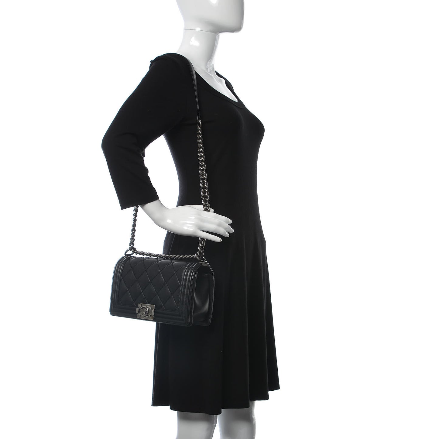 Calfskin Double Stitch Medium Boy Flap Black
