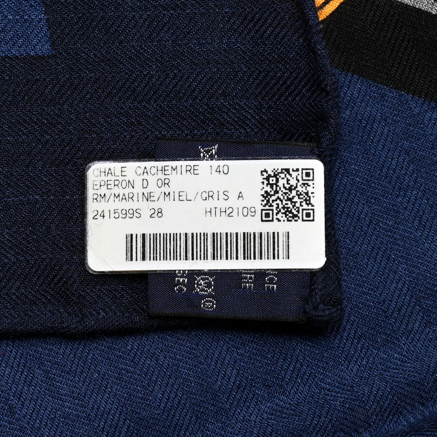 Hermes Cashmere Silk Eperon D'Or Shawl 140 Marine Miel Gris 6 of 6