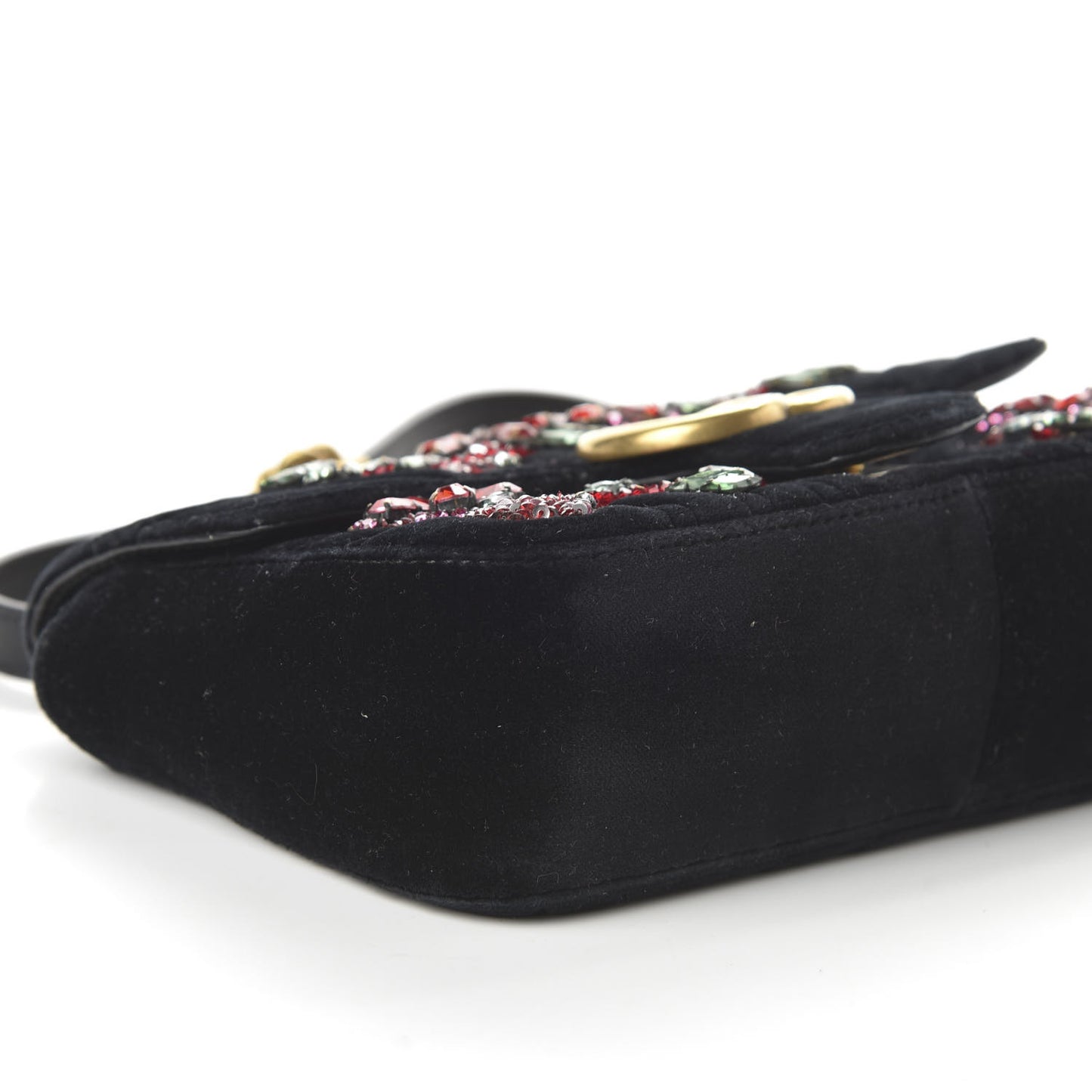 Velvet Matelasse Embroidered Mini GG Marmont Shoulder Bag Black