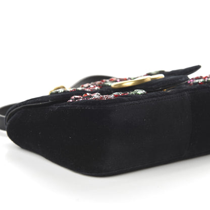 Gucci Velvet Matelasse Embroidered Mini GG Marmont Shoulder Bag Black 6 of 10