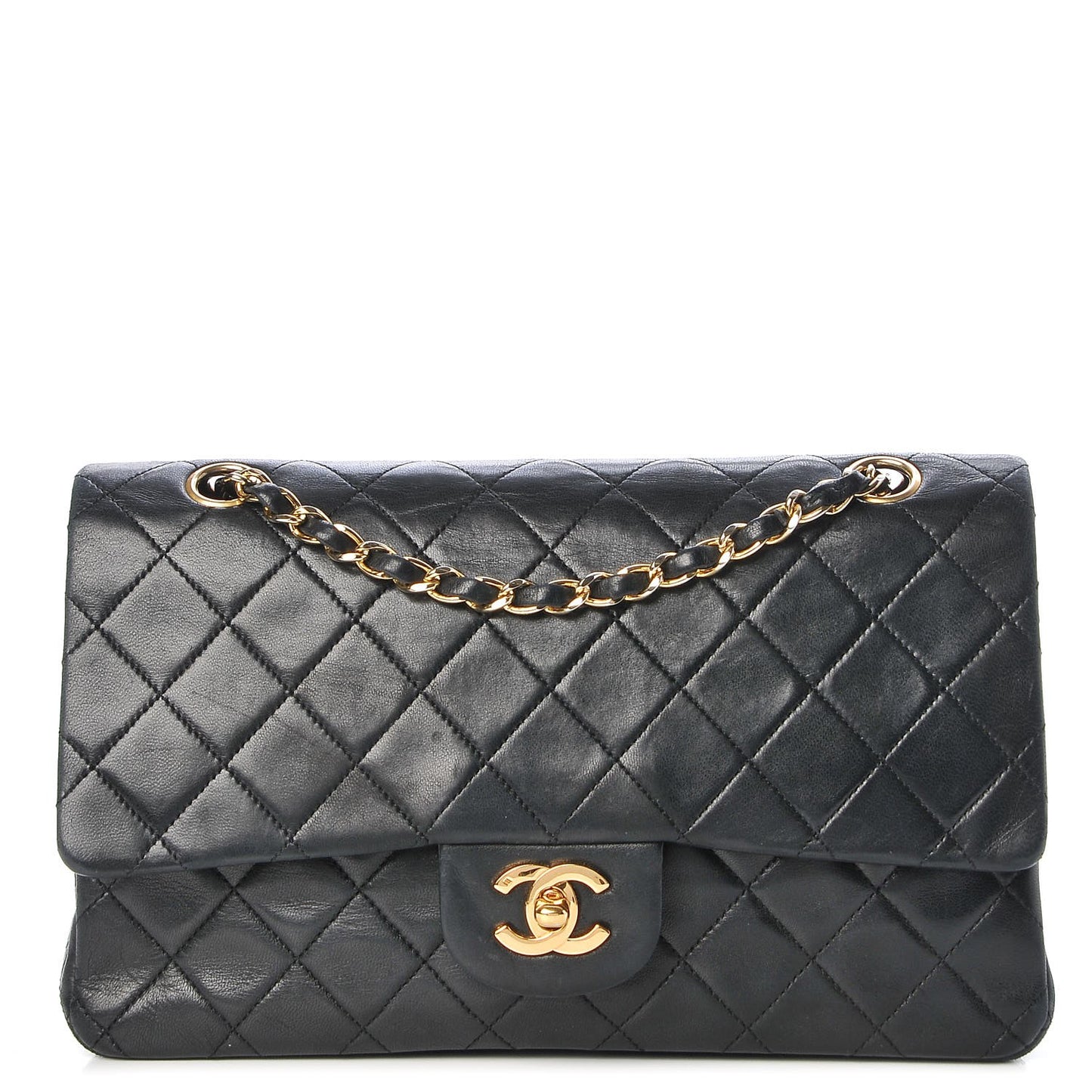 Lambskin Quilted Medium Double Flap Black
