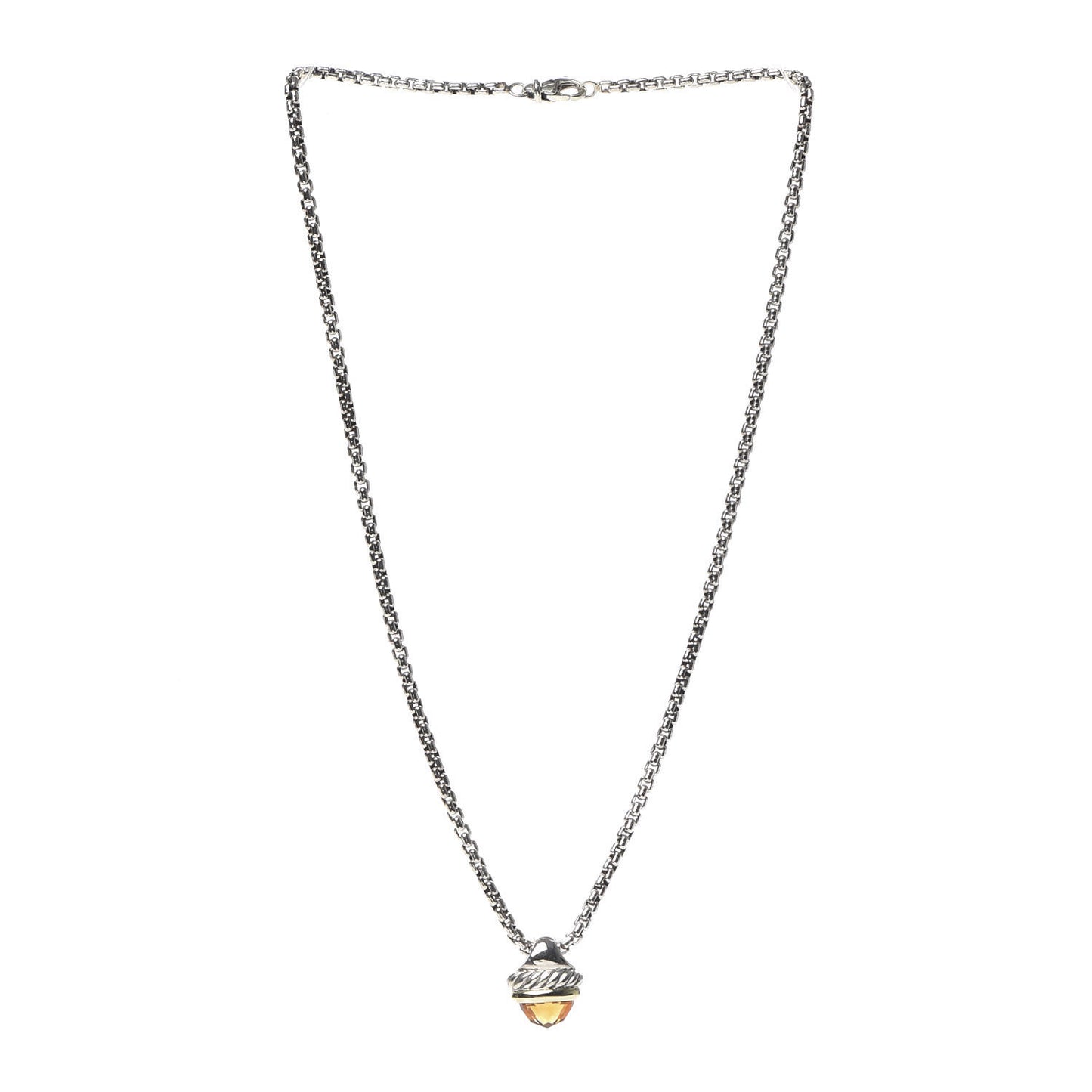 Sterling Silver 14K Yellow Gold Citrine Acorn Pendant Necklace