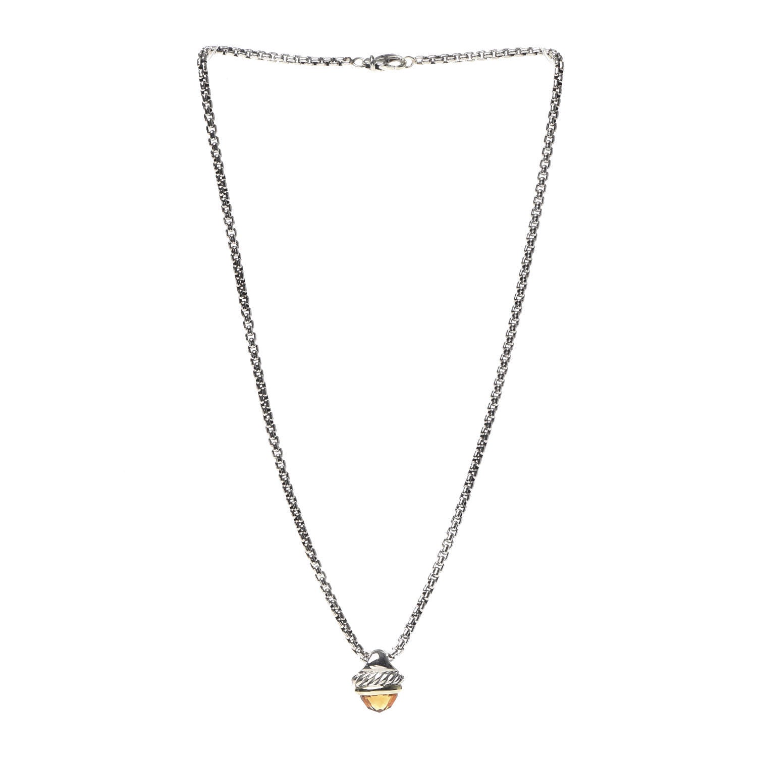 David Yurman Sterling Silver 14K Yellow Gold Citrine Acorn Pendant Necklace 3 of 6