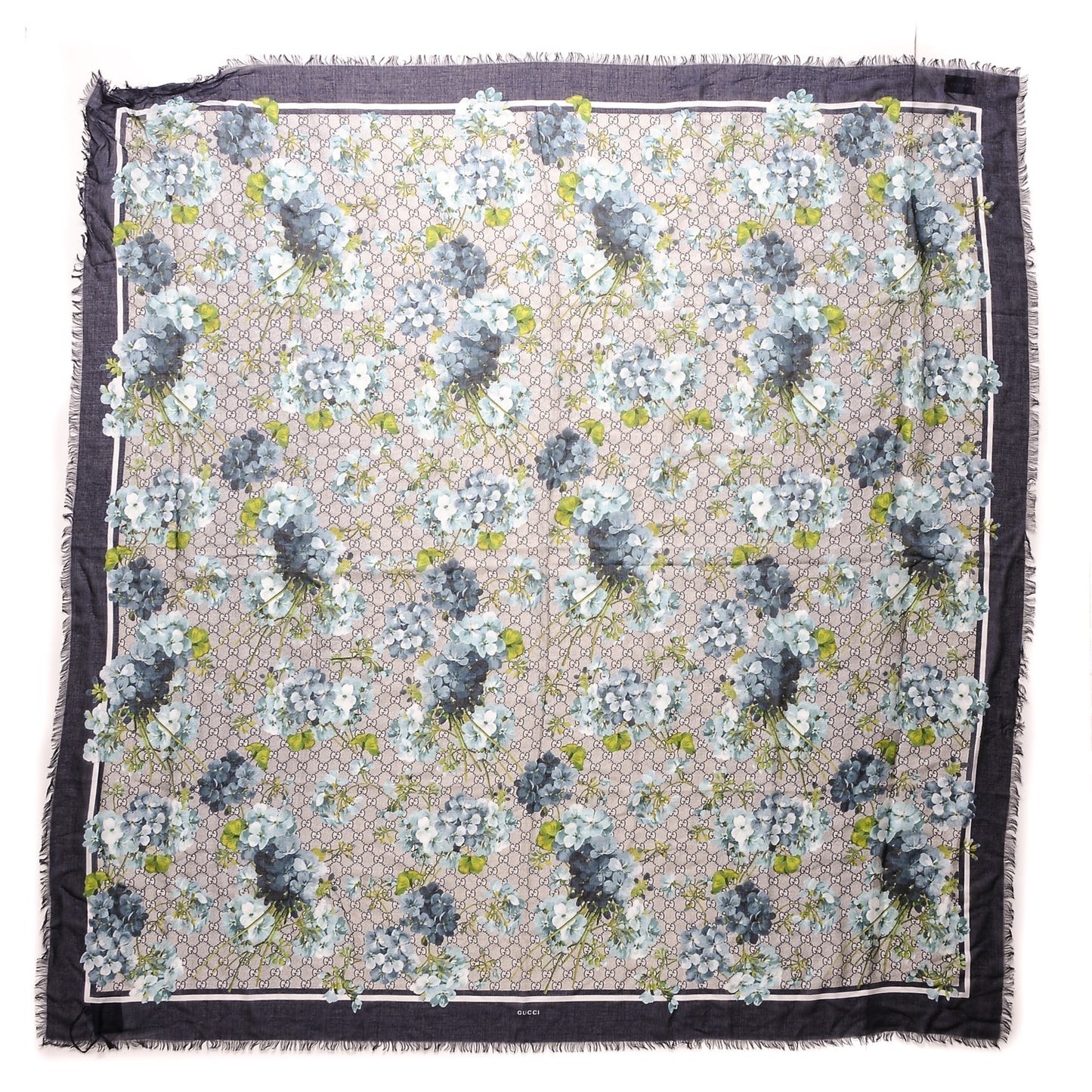 Modal Silk Monogram New Bloom GG Square Scarf Midnight Blue Sky Blue