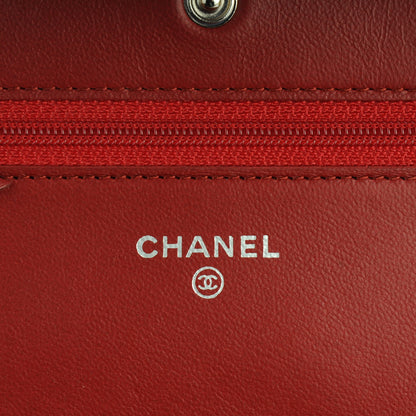Chanel Lambskin Quilted Wallet On Chain WOC Red 6 of 8