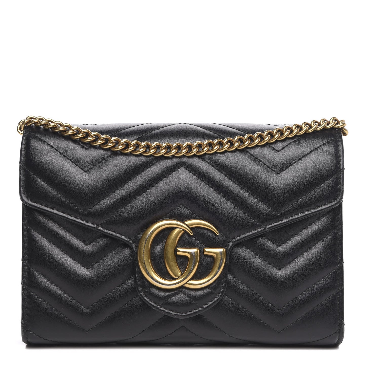 Calfskin Matelasse GG Marmont Chain Wallet Black
