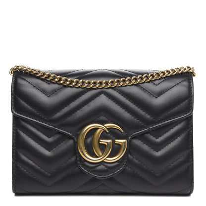Gucci Calfskin Matelasse GG Marmont Chain Wallet Black 1 of 12