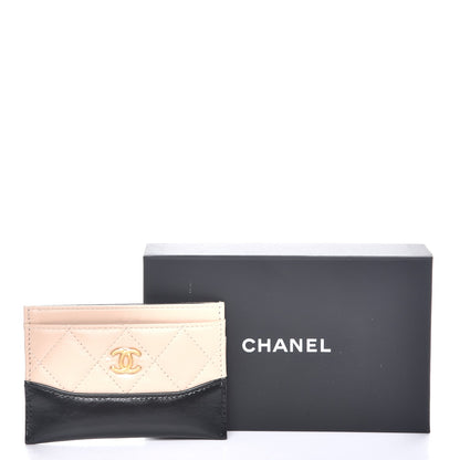 Chanel Aged Calfskin Quilted Gabrielle Card Holder Wallet Beige Black 9 of 9