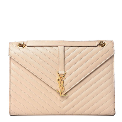 Saint Laurent Grain De Poudre Matelasse Chevron Large Monogram Satchel Nude Powder 1 of 18