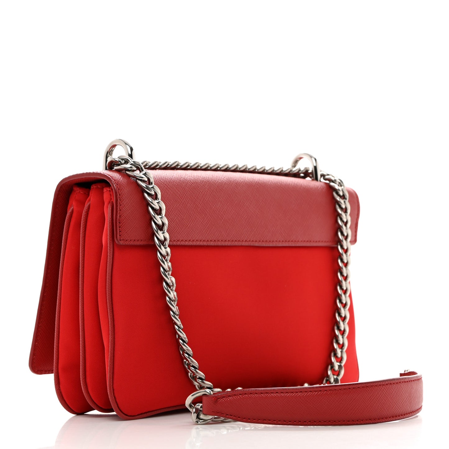 Saffiano Tessuto Nylon Chain Shoulder Bag Rosso