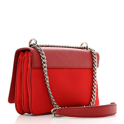 Prada Saffiano Tessuto Nylon Chain Shoulder Bag Rosso 3 of 13