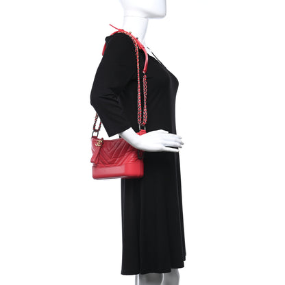 Chanel Aged Calfskin Chevron Quilted Small Gabrielle Hobo Red 3 of 8