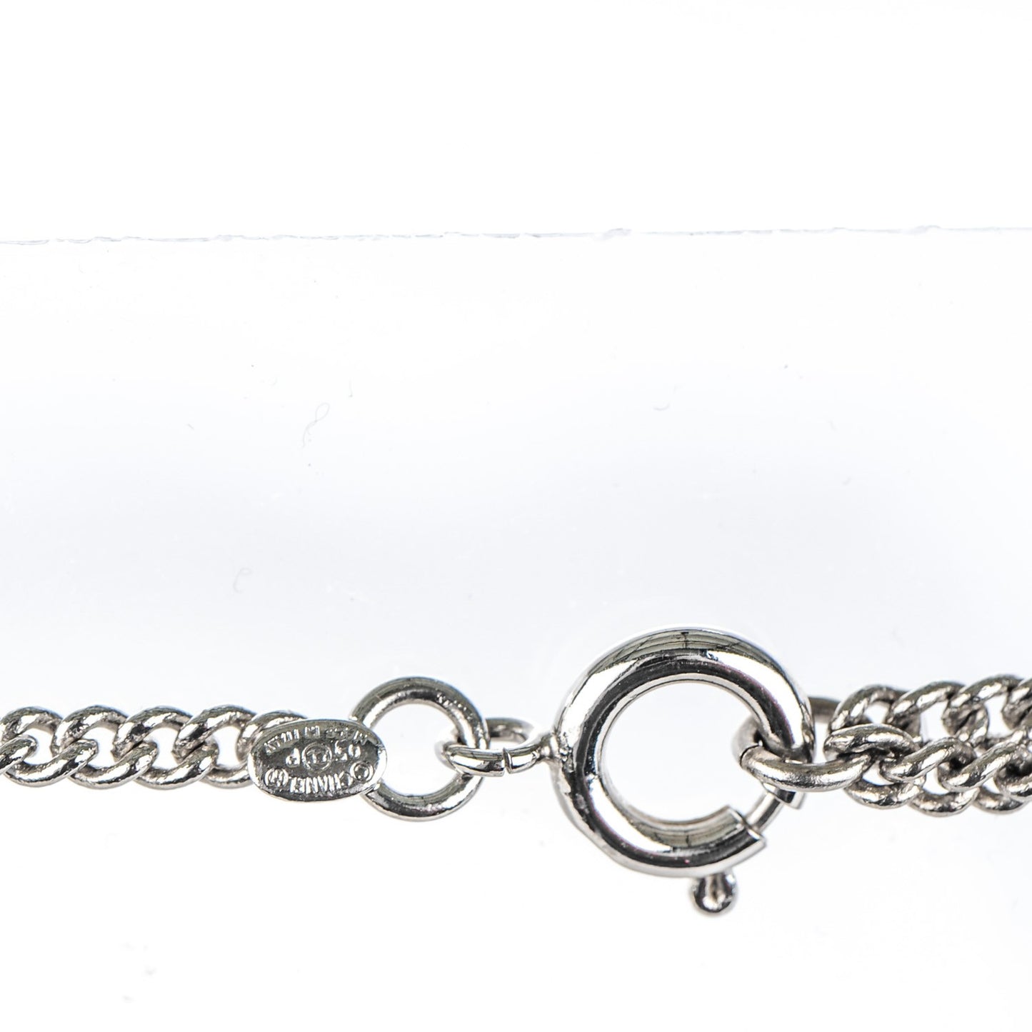 Baguette Crystal Pearl CC Bow Necklace Silver Black