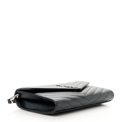 Saint Laurent Grain De Poudre Matelasse Chevron Monogram Envelope Clutch Black 4 of 10