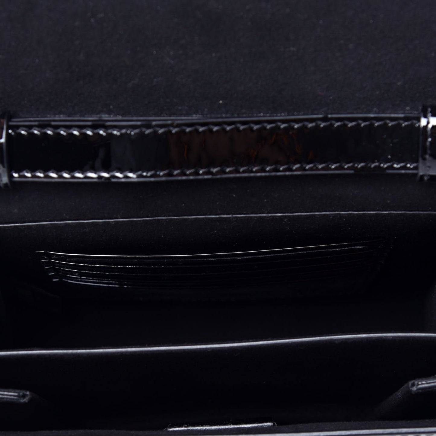 Vitello Vernice Mou Karligraphy Crossbody Bag Black