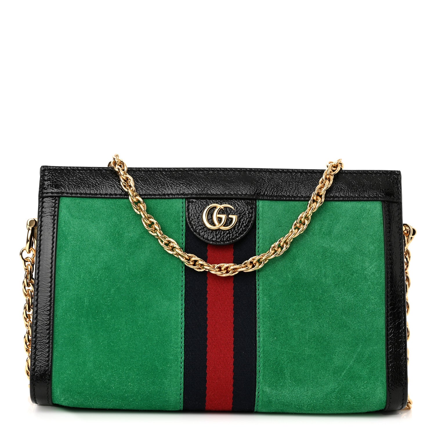 Gucci Suede Patent Web Small Ophidia Chain Shoulder Bag New Shamarock Black 1 of 10