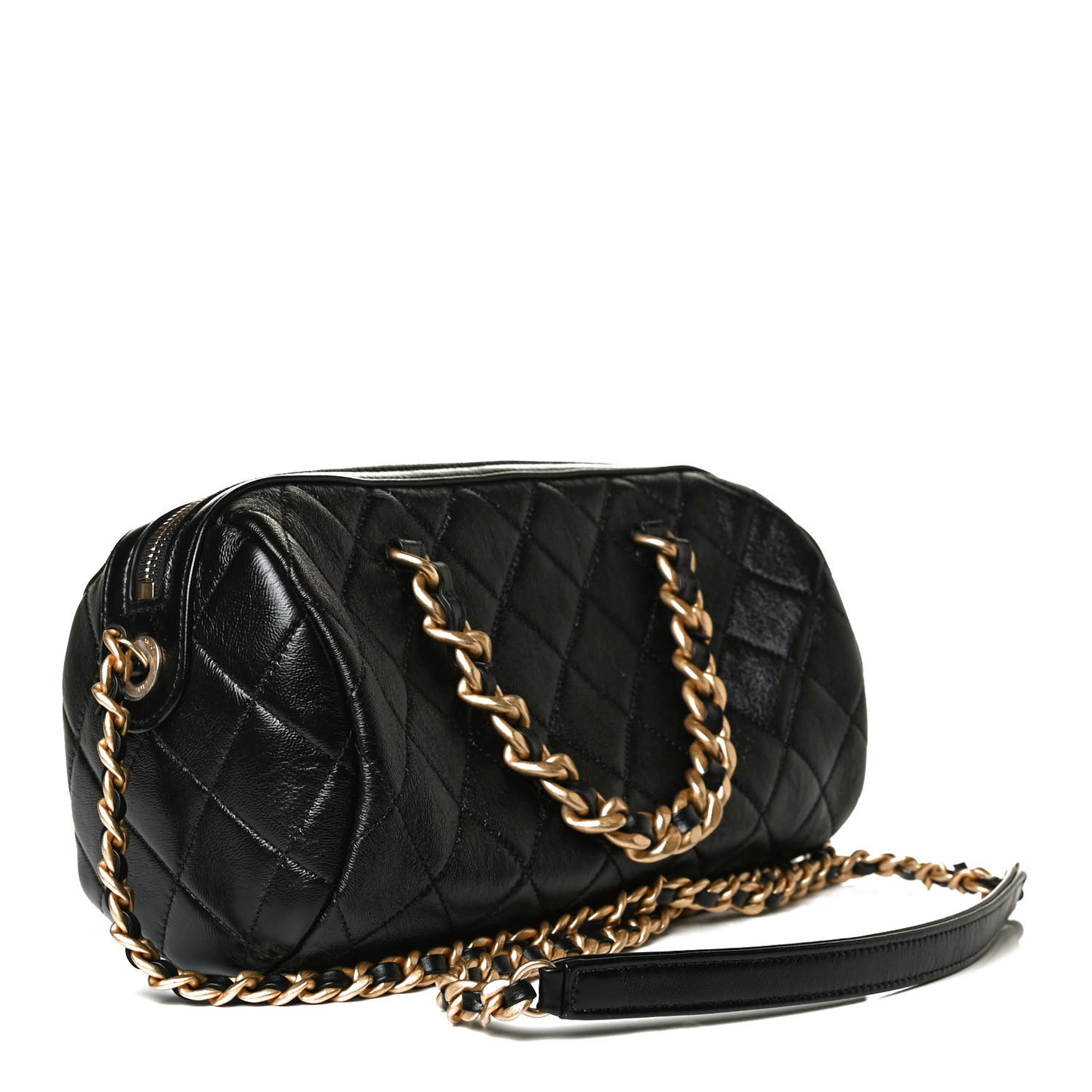 Shiny Lambskin Quilted Fashion Therapy Bowling Bag Black