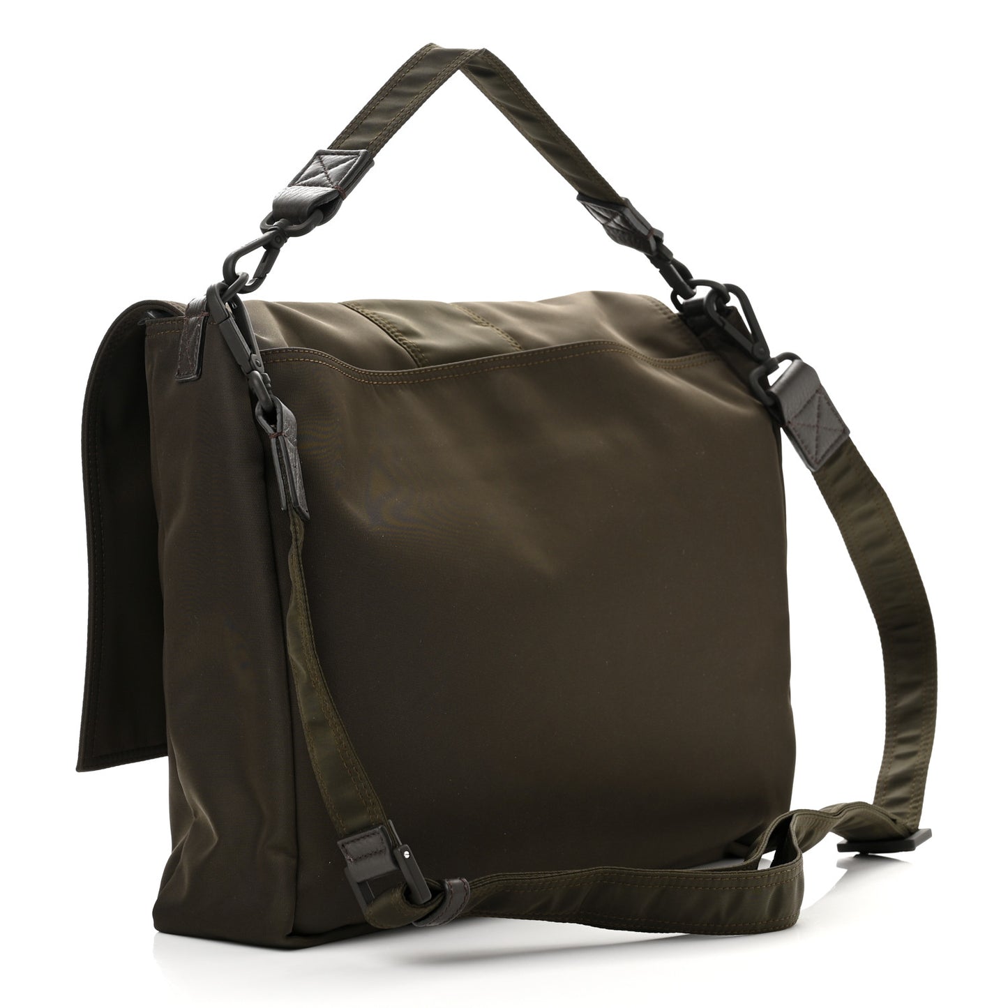 Econyl Nylon Cuoio Romano Monochrome Large Baguette Messenger Bag Ebano