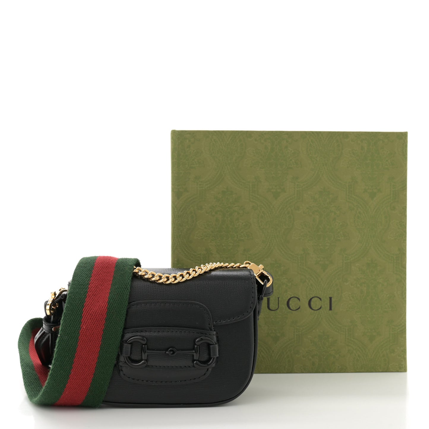 Azalea Calfskin Web Monochrome Horsebit 1955 Wallet On Strap  Black