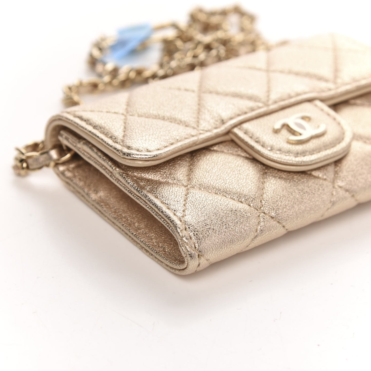 Metallic Lambskin Quilted Flap Chain Waist Bag Gold