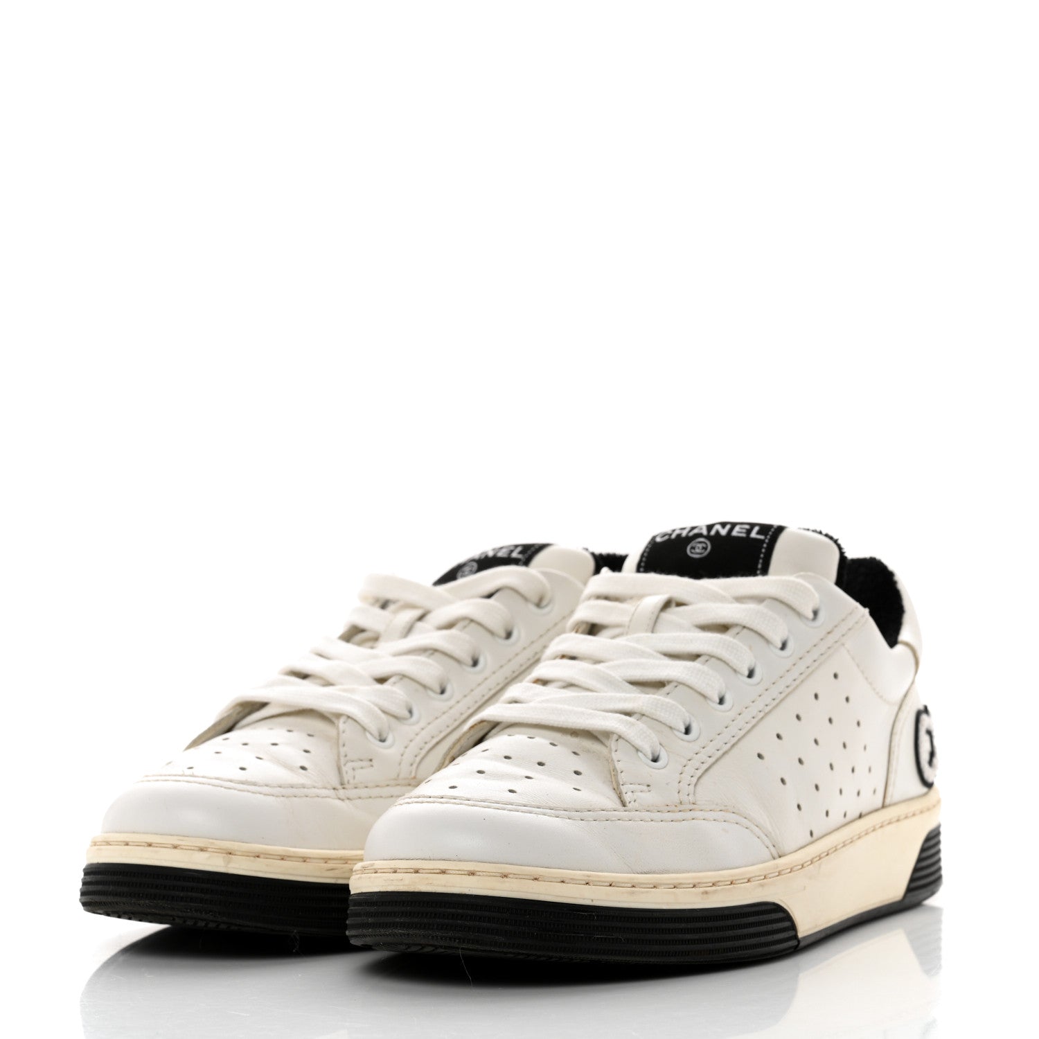 Chanel Calfskin Womens Logo Sneakers 39.5 White Black 3 of 10