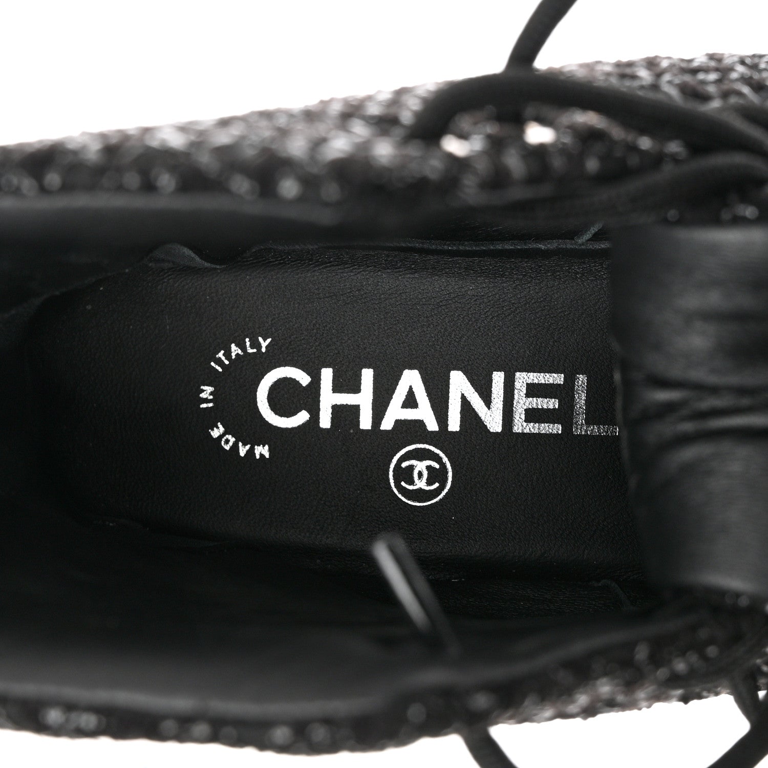 Chanel Tweed Lambskin Lace Up Combat Boots 38.5 Black Silver 7 of 9