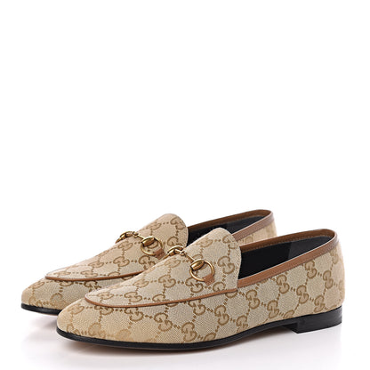 Gucci Canvas GG Monogram Horsebit Womens Jordaan Loafers 37.5 New Sand Friky Taupe 3 of 9