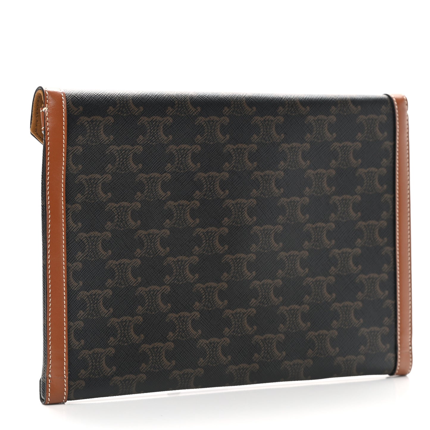 Triomphe Canvas Calfskin Envelope Pouch Tan