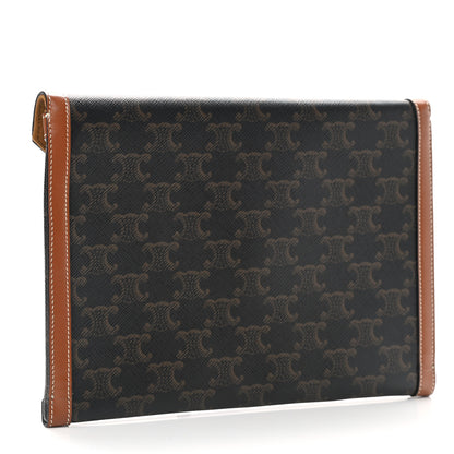 Celine Triomphe Canvas Calfskin Envelope Pouch Tan 3 of 6